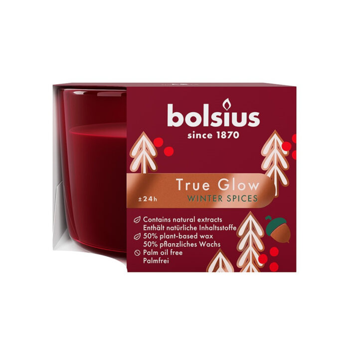Bolsius geurkaars True Glow Winter Spices rood 24 uur 9,2 x 9,4 x 6,6 cm